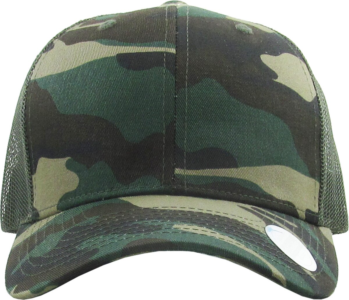 Camouflage Olive Classic 6 Panel Trucker Mesh Snapback Front View